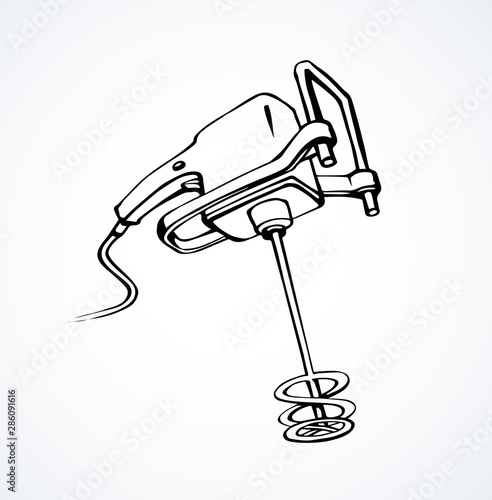 Hand mixer for concrete. Vector drawing