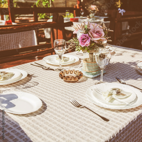 Rustic Style Wedding Table Setting In Restaurant