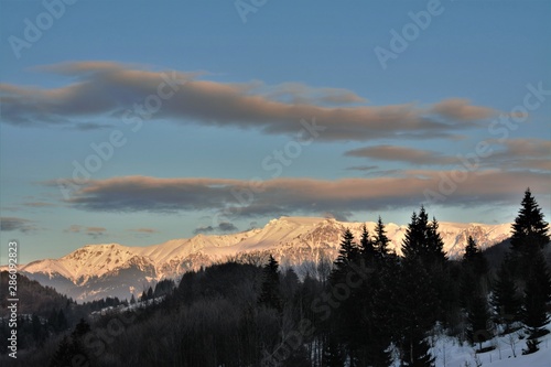 in the Bucegi mountains in the winter evening
