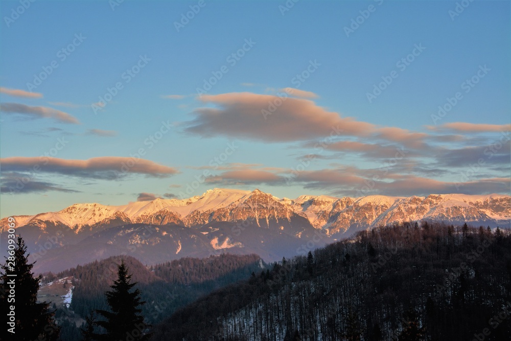 in the Bucegi mountains in the winter evening in the Bucegi mountains in the winter evening