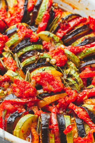 Vegetable ratatouille in ceramic frying pan