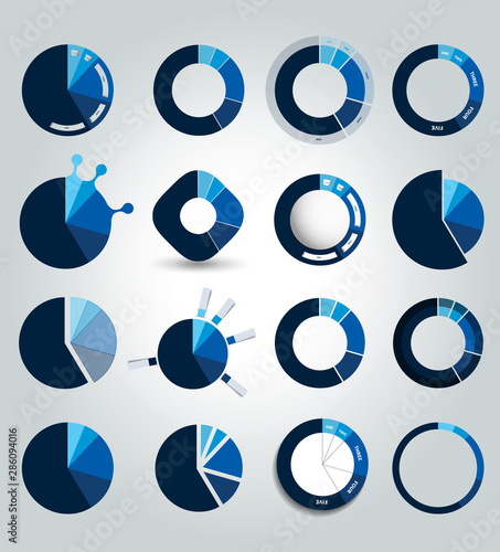 Pie charts, round, circle charts, graphs. Infographic.