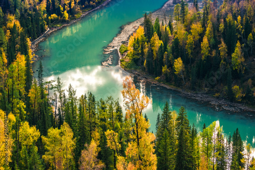 Xinjiang Kanas River autumn scenery