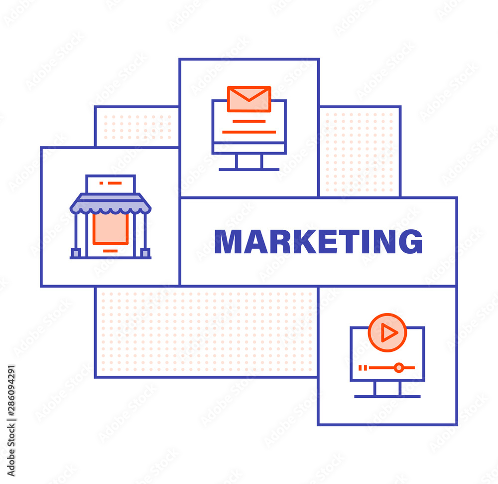 Obraz premium Modern Flat Line Color illustration Concept for Marketing. Concepts web banner and printed materials. Vector Illustration