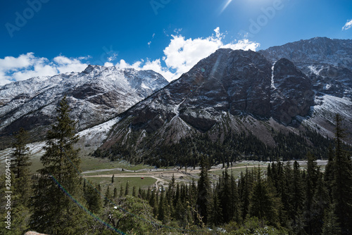 snow covered mountains in spring