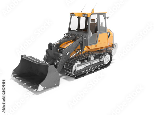 Φωτογραφία Modern tractor crawler loader with front bucket rear render on white background