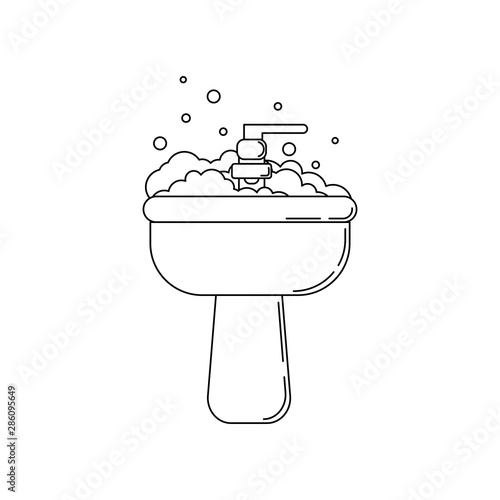 Sink with foam vector icon. Plumbing outline illustration for design and web.