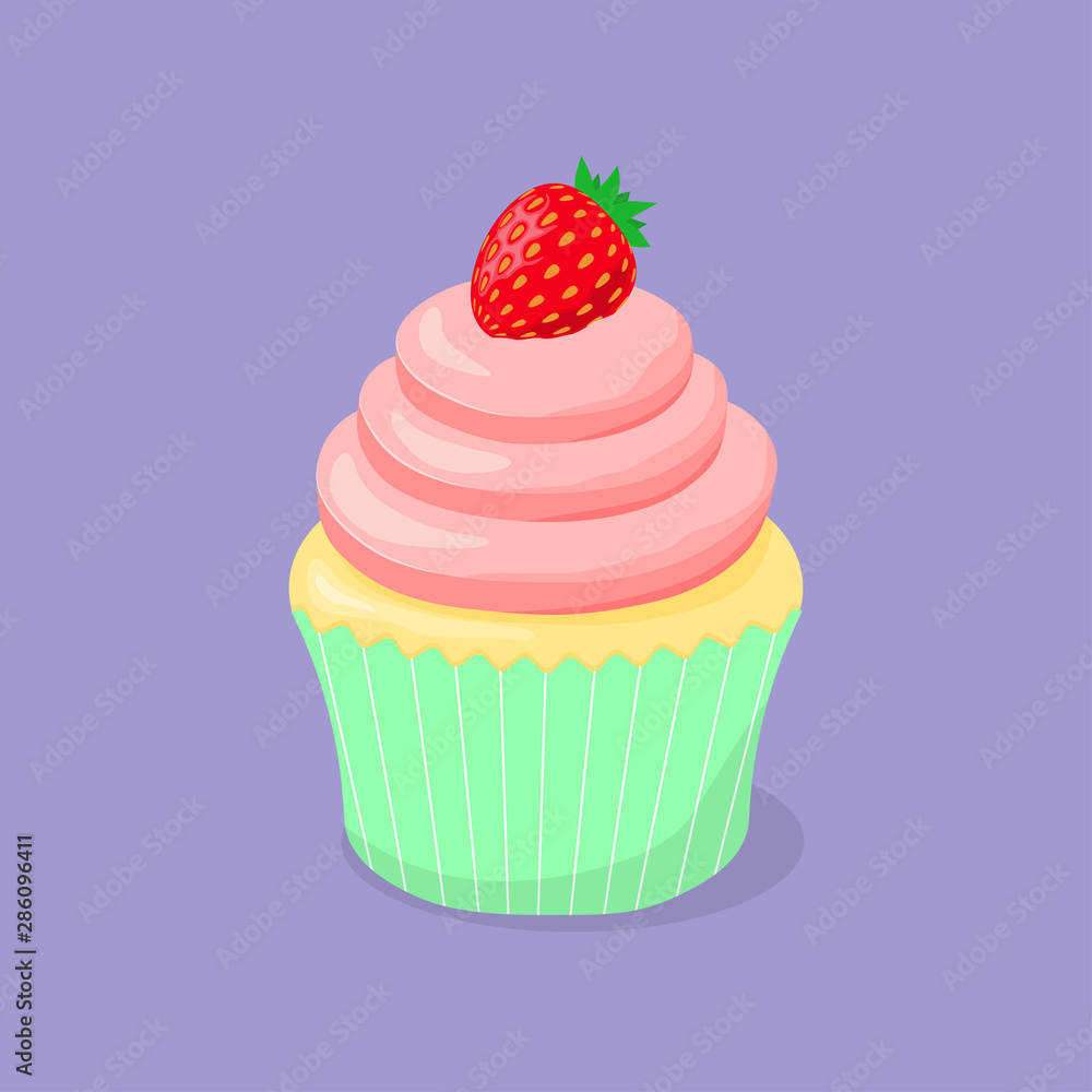Cupcake with cream and strawberry