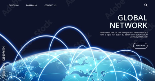 Global network landing page. Internet and global connection vector background. Illustration connection network, business global online technology