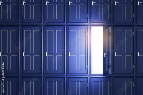 Abstract blue doors to success