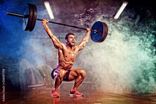 Obraz Storng Muscl Powerlifter Ćwiczenia Z Ciężkim Sztangą