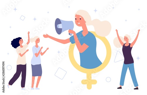 Girl power concept. Flat vector women and female gender sign. Feminism illustration. Woman gender power, sisterhood feminist