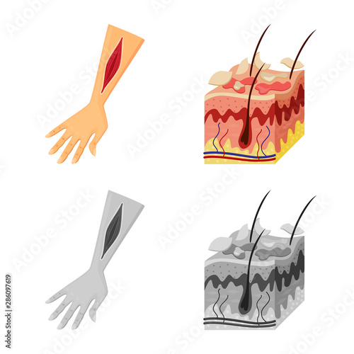 Vector illustration of medical and pain icon. Collection of medical and disease vector icon for stock.