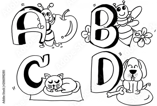 Animal pictures and letters a-z for coloring