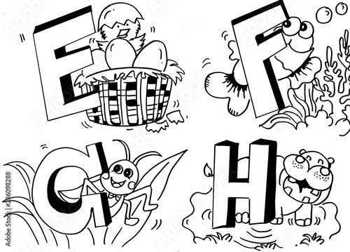 Animal pictures and letters a-z for coloring