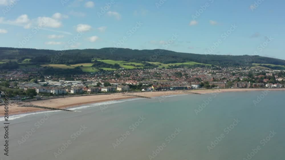 Minehead beach aerial view of sand and sea with seafront Minehead beach aerial view of sand and sea with seafront