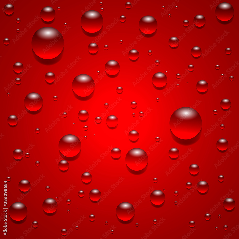 Water drops on the red surface. Vector background