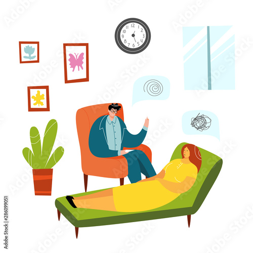 Patient and psychotherapist flat vector isolated illustration