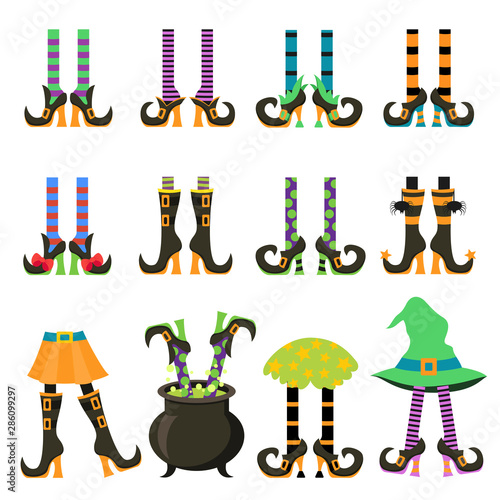 Witches legs flat vector illustrations isolated set
