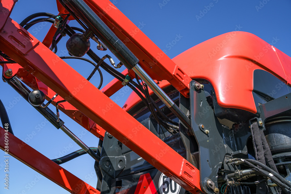 Hydraulic system, steel tubes, industrial tools equipment on agricultural machinery tractor or harvester