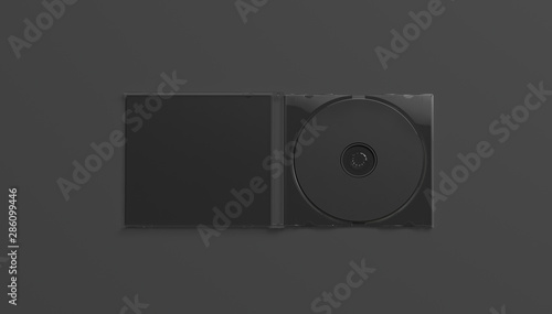 Fototapeta Blank black cd case mockup opened, top view, isolated,