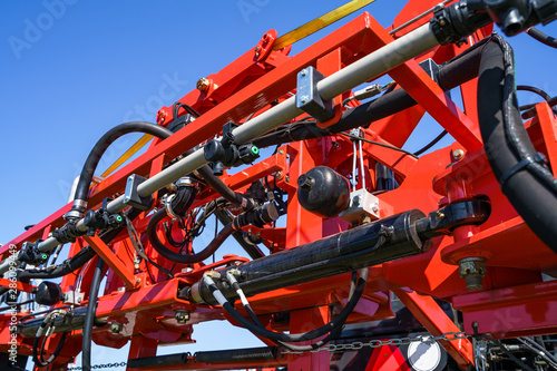 Hydraulic system, steel tubes, industrial tools equipment on agricultural machinery tractor or harvester