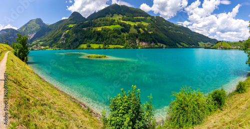 Lungern. Picturesque blue mountain lake in the Alps.