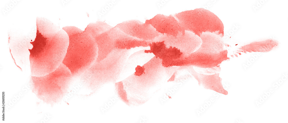 Abstract watercolor background hand-drawn on paper. Volumetric smoke elements. Red color. For design, web, card, text, decoration, surfaces.