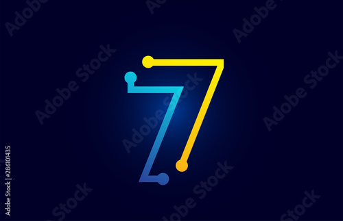 number 7 in blue and orange color for logo icon design