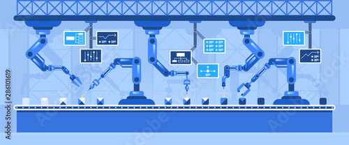 Automated conveyor line flat vector illustration