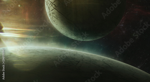 planet rising in space with...