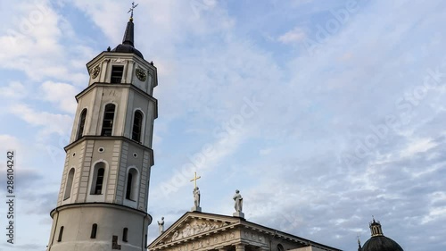 Time laps of tower Cathedral Basilica of St Stanislaus and St Ladislaus Of Vilnius