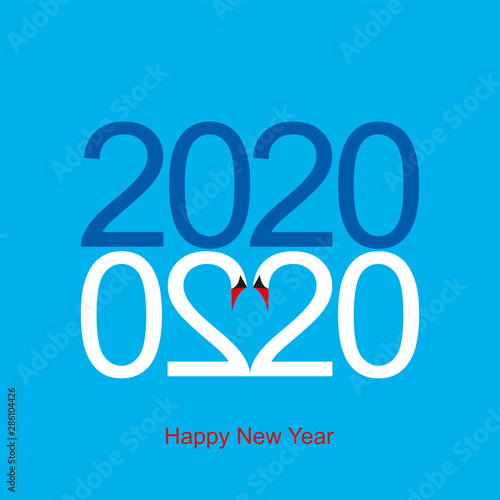 2020, 2020 logo, art, swan, two swans, blue, calendar, celebrate, celebration, concept, creative, date, swan love, dating, declaration of love, decorative, deep, design, event, feeling, funny, greetin