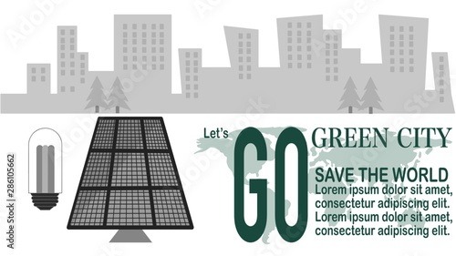 Solar cell for green city, design for background, template, web header, publiser or postcard
