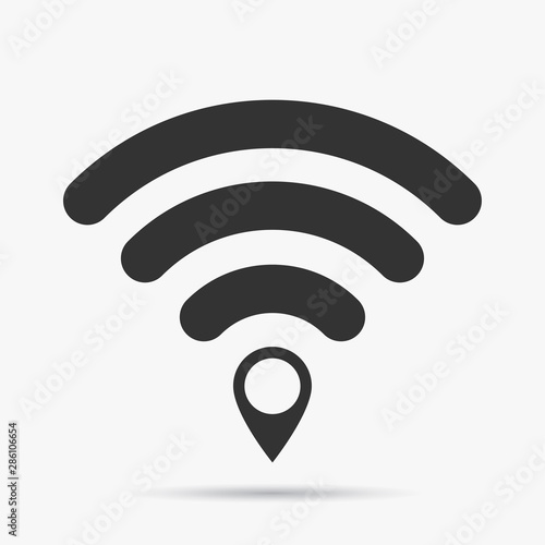Map marker with Antenna signal icon, map pin, GPS location symbol, vector illustration