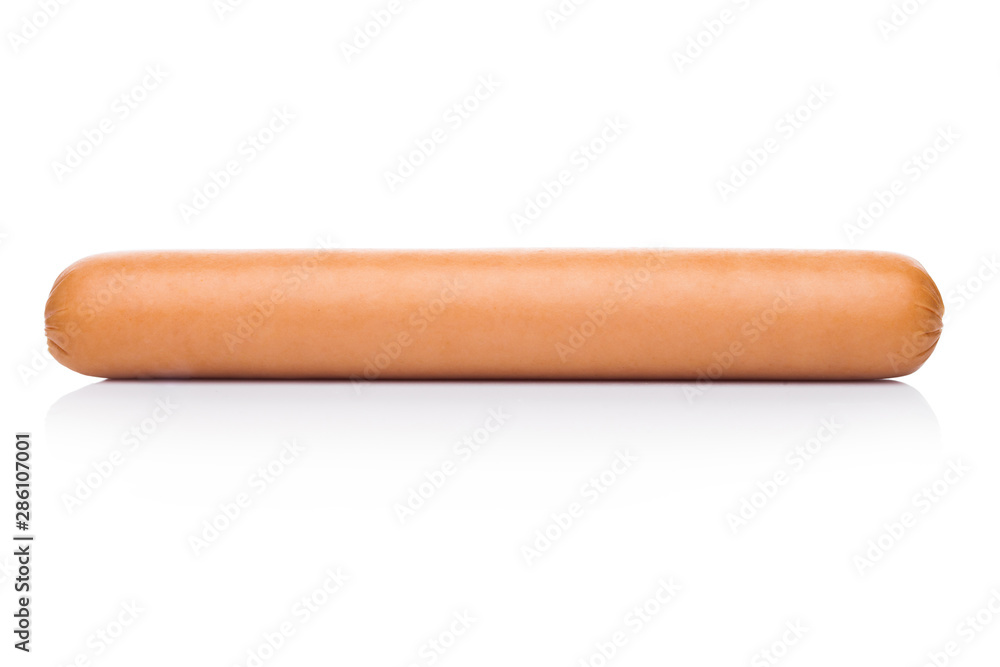 Classic boiled meat pork sausage on white background. Classic boiled meat pork sausage on white background.