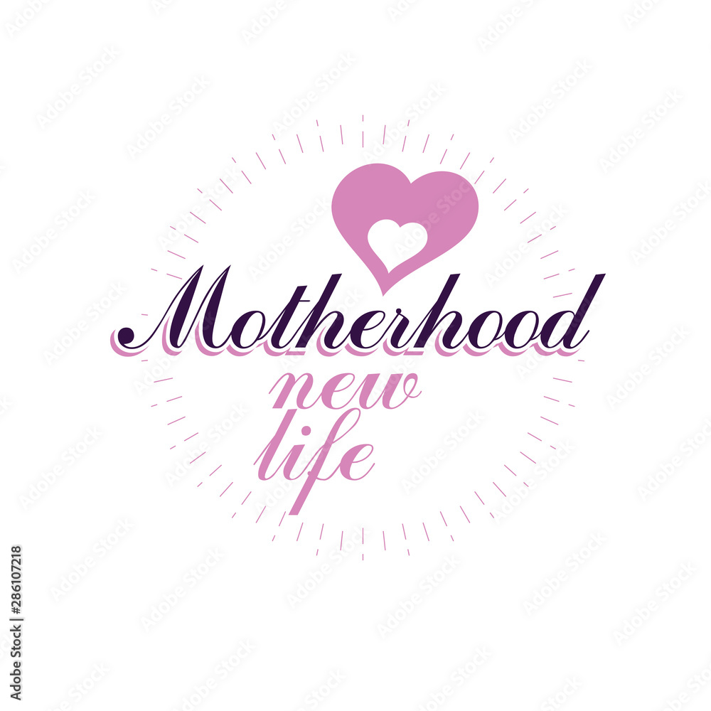 Vector heart emblem isolated on white. Motherhood concept and new life beginning drawing. Medical rehabilitation and childcare center emblem