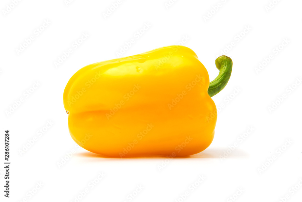One fresh yellow peppers isolated on white background. One fresh yellow peppers isolated on white background.