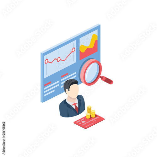 User account investments. Vector 3d isometric, color web icons set, new flat style. Creative illustration, idea for infographics.