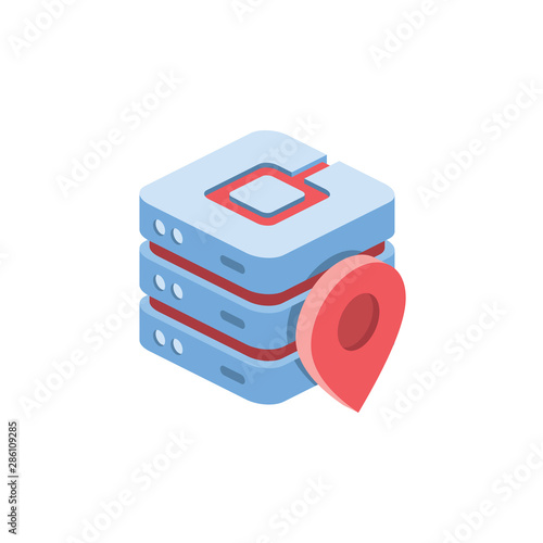 Server map label. Vector 3d isometric, color web icons set, new flat style. Creative illustration, idea for infographics.