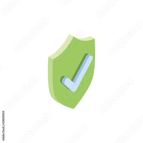Security Shield check mark green. Vector 3d isometric, color web icons set, new flat style. Creative illustration, idea for infographics.