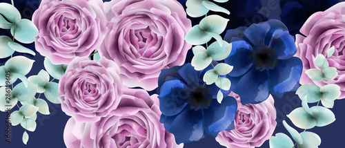 Rose flowers background Vector watercolor. Vintage retro style wedding invita...