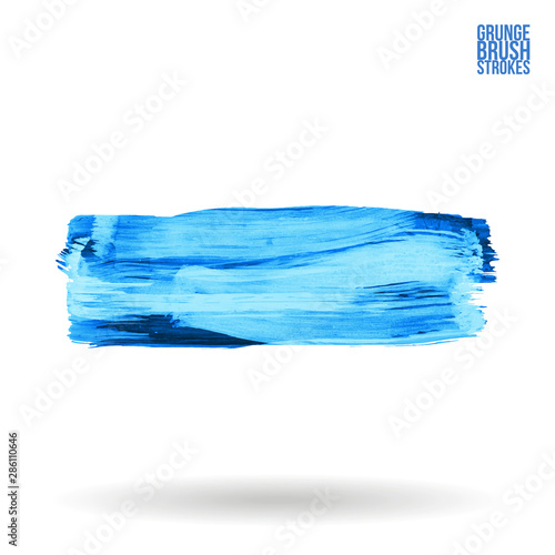 Blue brush stroke and texture. Grunge vector abstract hand - painted element. Underline and border design.