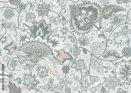 Paisley. Seamless Textile floral pattern with oriental paisley ornament.