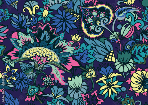 Paisley. Seamless Textile floral pattern with oriental paisley ornament.