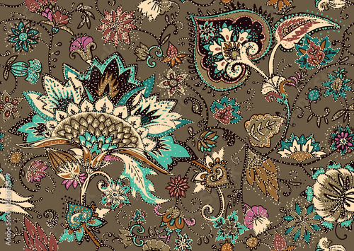 Paisley. Seamless Textile floral pattern with oriental paisley ornament.