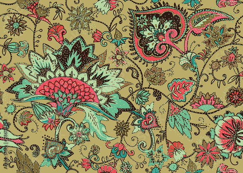 Paisley. Seamless Textile floral pattern with oriental paisley ornament.