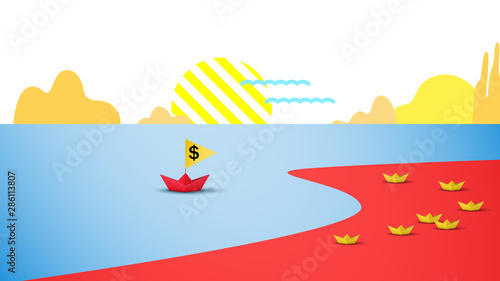  Blue ocean and red ocean business concept. Vector illustration.
