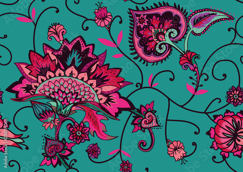 Paisley. Seamless Textile floral pattern with oriental paisley ornament.