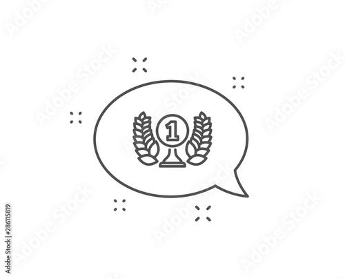Laureate award line icon. Chat bubble design. Winner prize symbol. Prize with Laurel wreath sign. Outline concept. Thin line laureate award icon. Vector